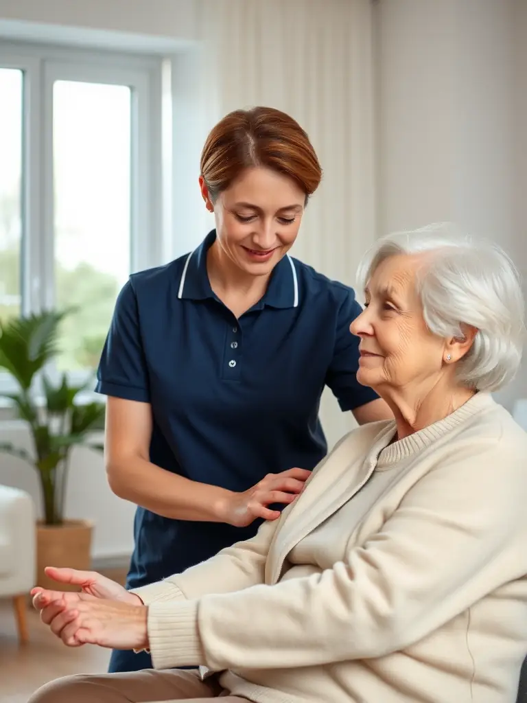 A physiotherapist guiding a patient through a post-operative knee rehabilitation exercise, emphasizing controlled movement and support.