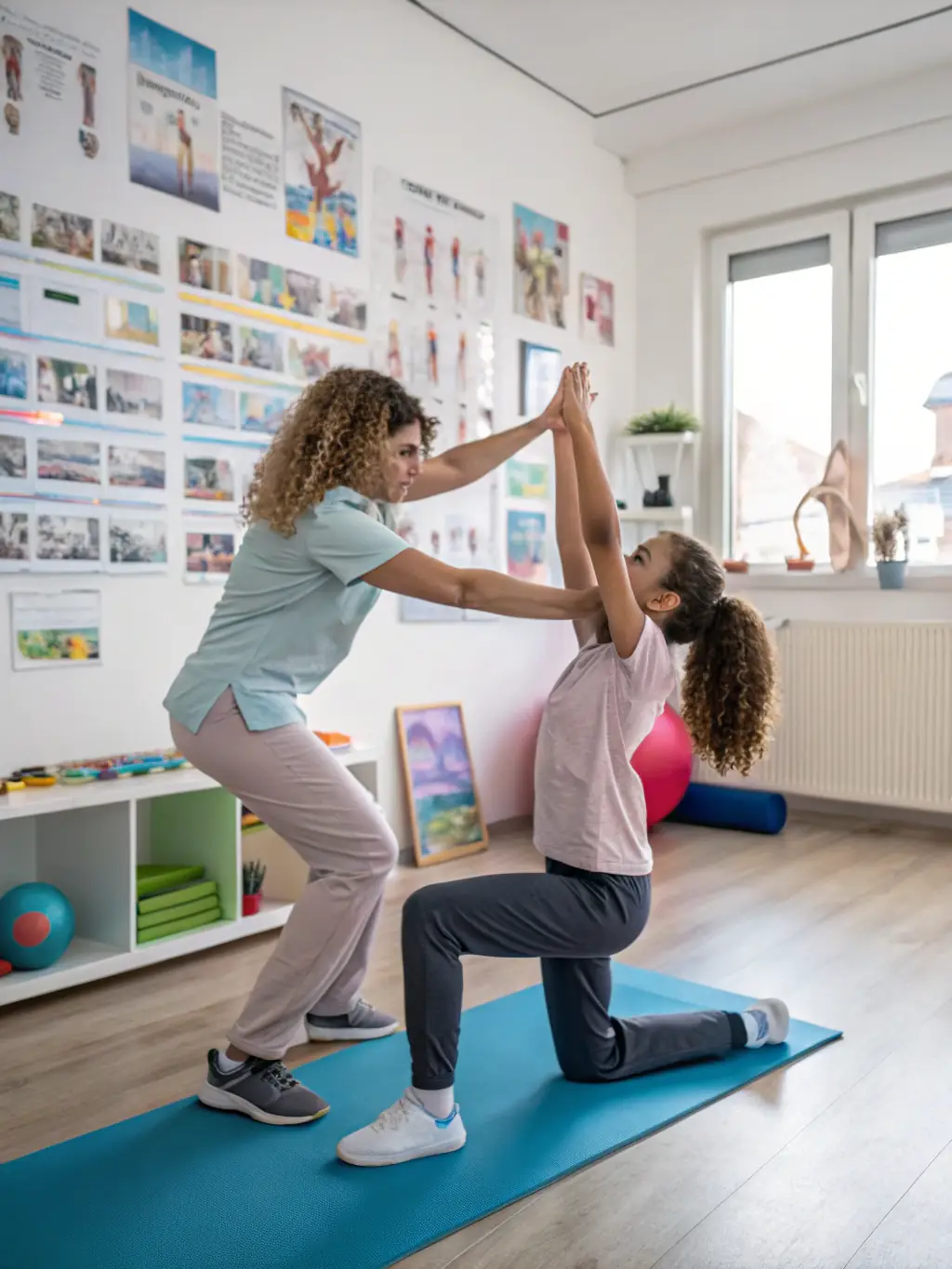 A physiotherapist demonstrating a stretching exercise to a patient, emphasizing flexibility and pain relief.