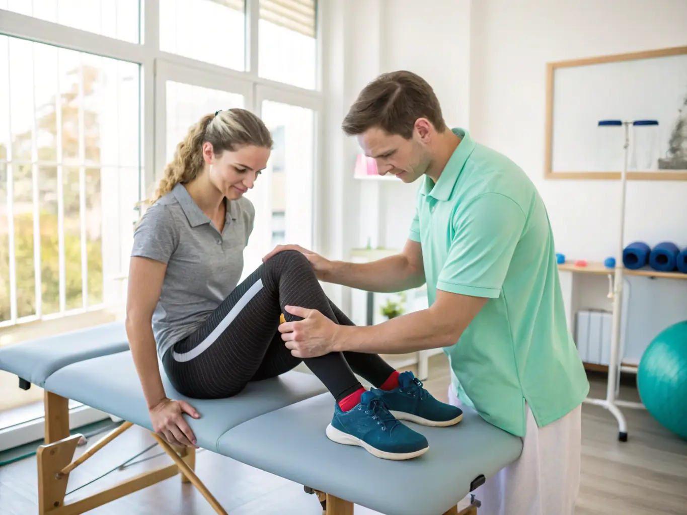 A patient performing guided exercises with a physiotherapist after knee surgery, illustrating the rehabilitation process at The Physio Shack.